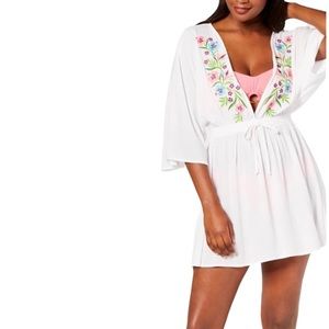 Miken Floral Embroidered Swimsuit Cover White Size Small